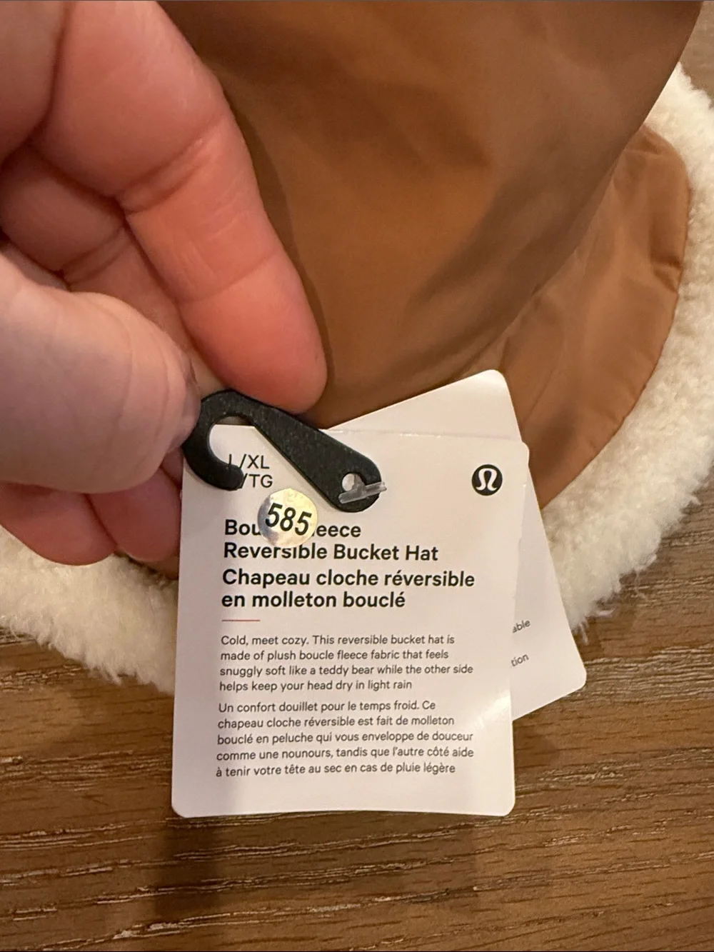 Lululemon camel color Bucket Hat with White Faux-Sherpa Trim